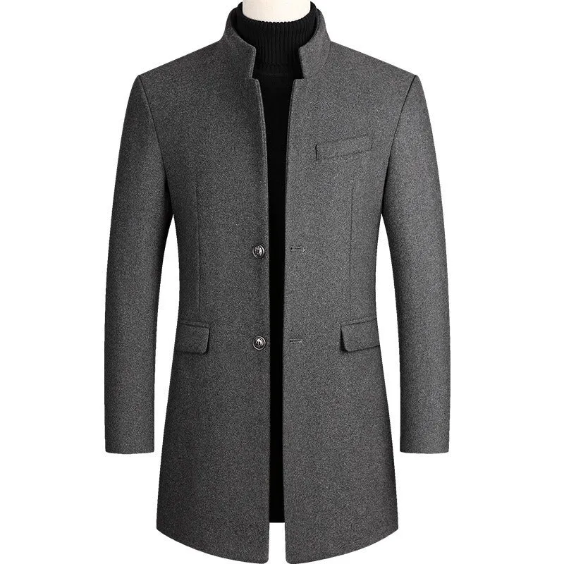 Men's Classic Woolen Jacket Coat Thick Mid-Long Trench Premium Wool & Blends Coat | 2811