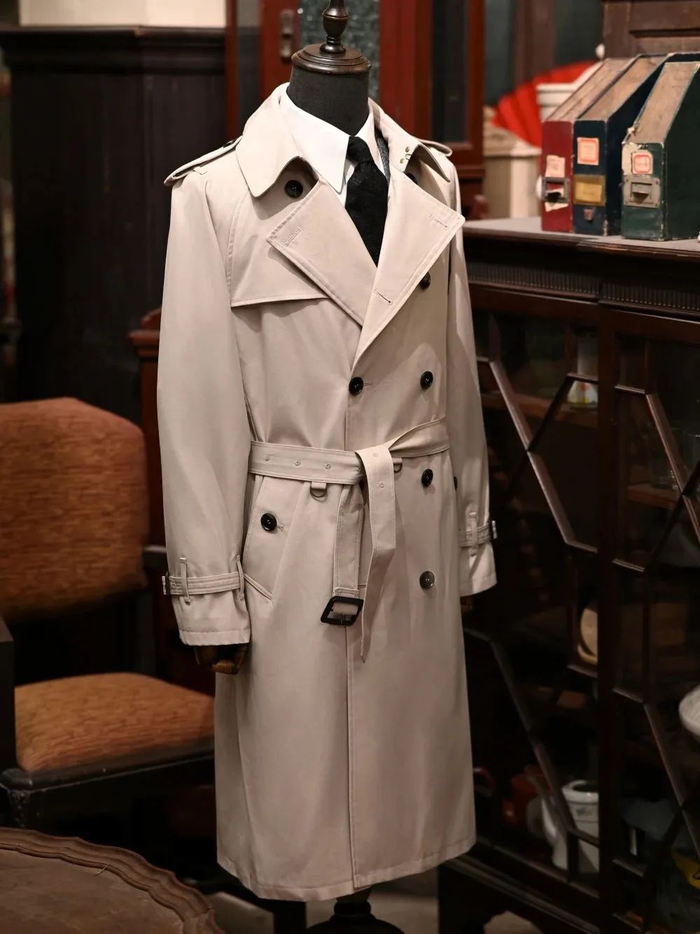 Men's Extra Long Trench Coat - Double-breasted Military Style