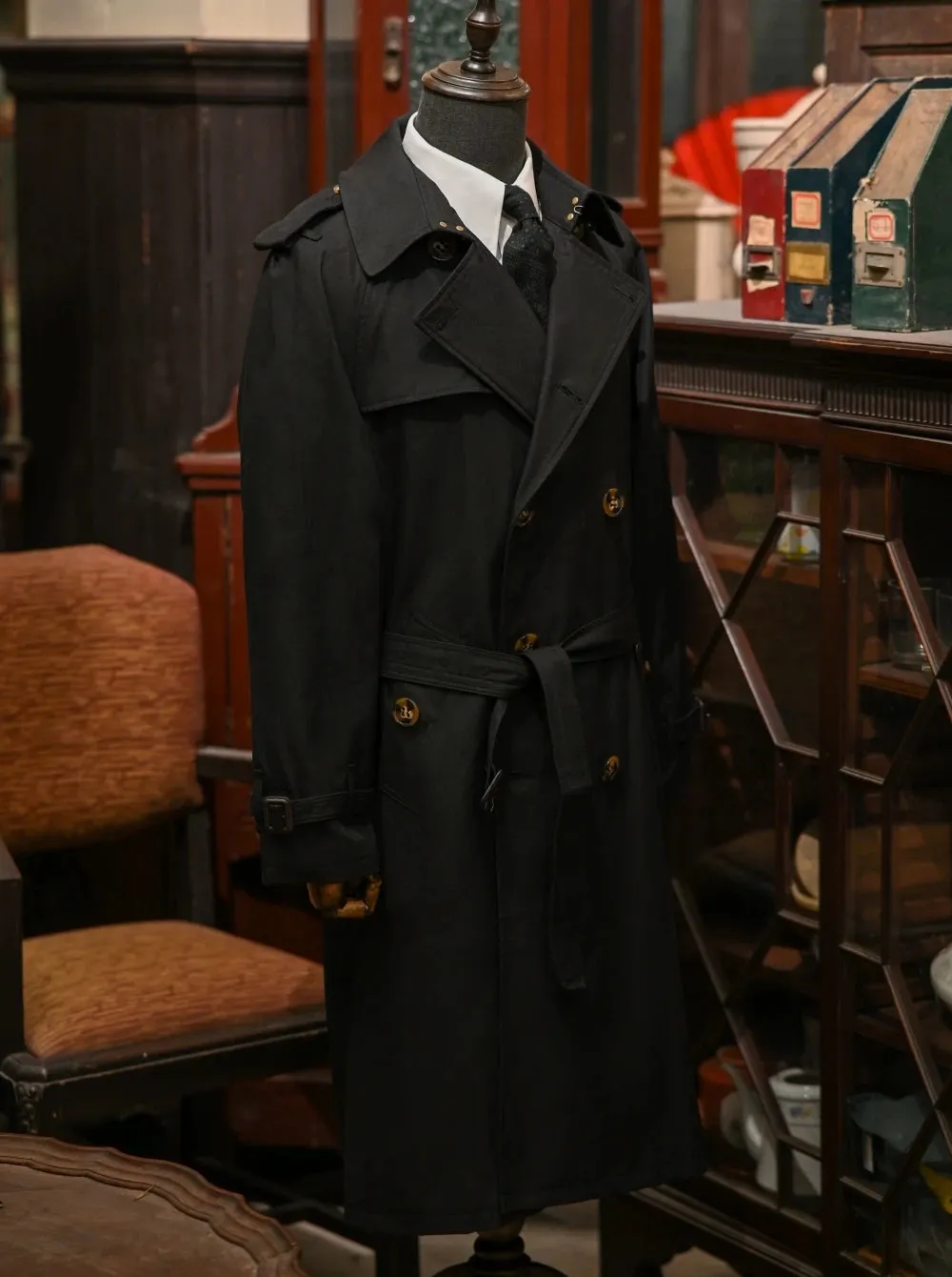 Men's Extra Long Trench Coat - Double-breasted Military Style