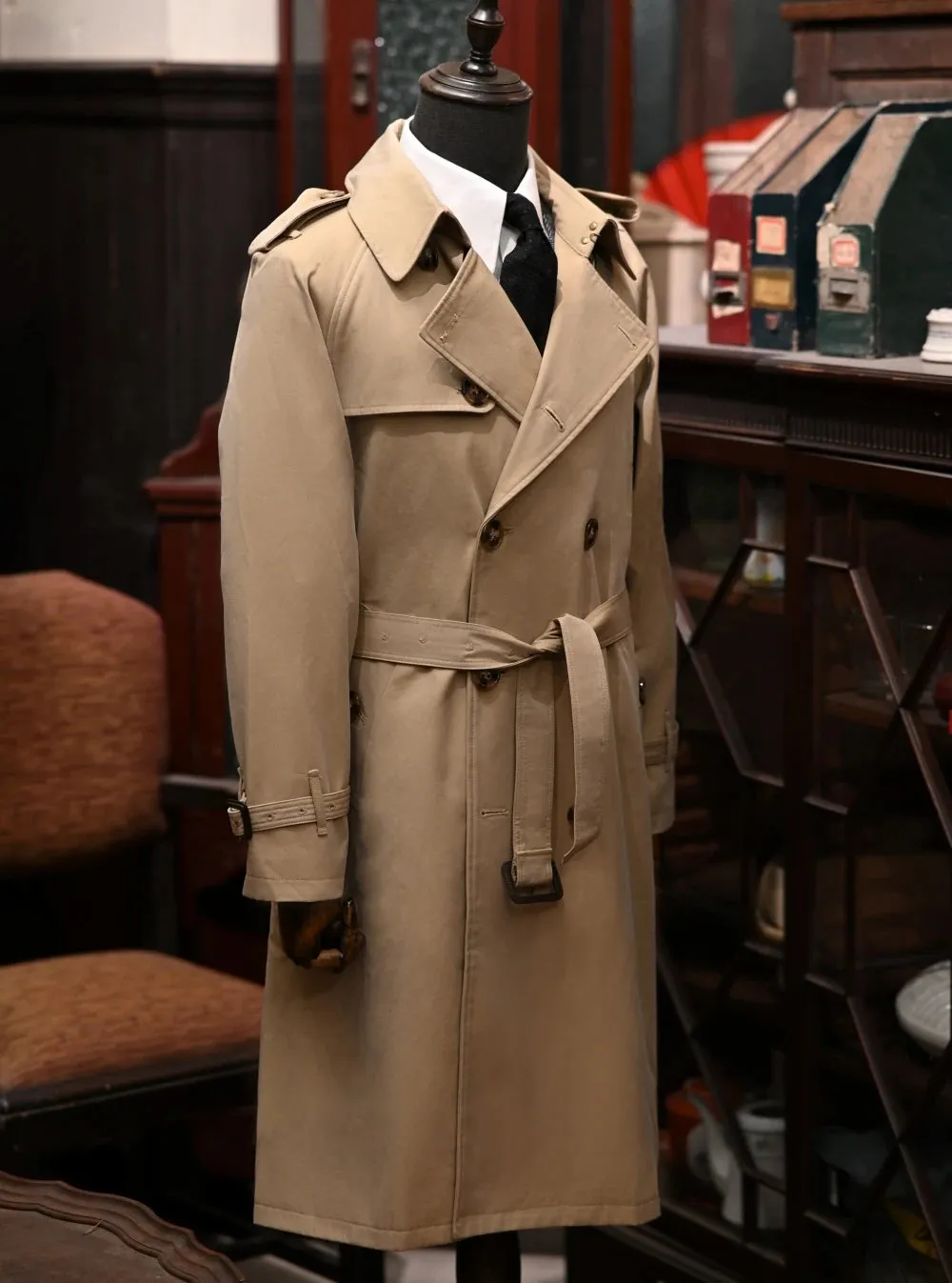 Men's Extra Long Trench Coat - Double-breasted Military Style