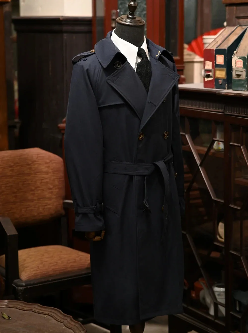 Men's Extra Long Trench Coat - Double-breasted Military Style