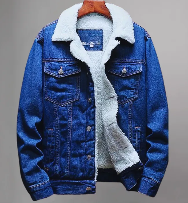 Men's Fleece Lined Jean Jacket Winter Sherpa Windbreaker Cotton Denim Trucker Jacket