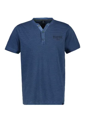 Men's Graphic Embroidered Striped Henley Top,Dark Blue