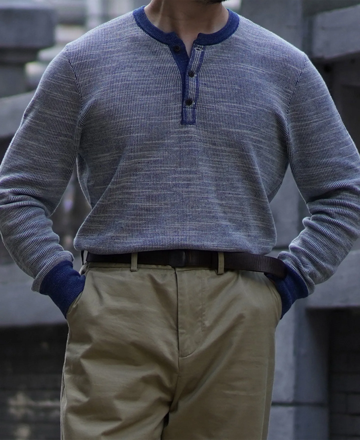 Men's Knitted Long Sleeves Henley Shirt