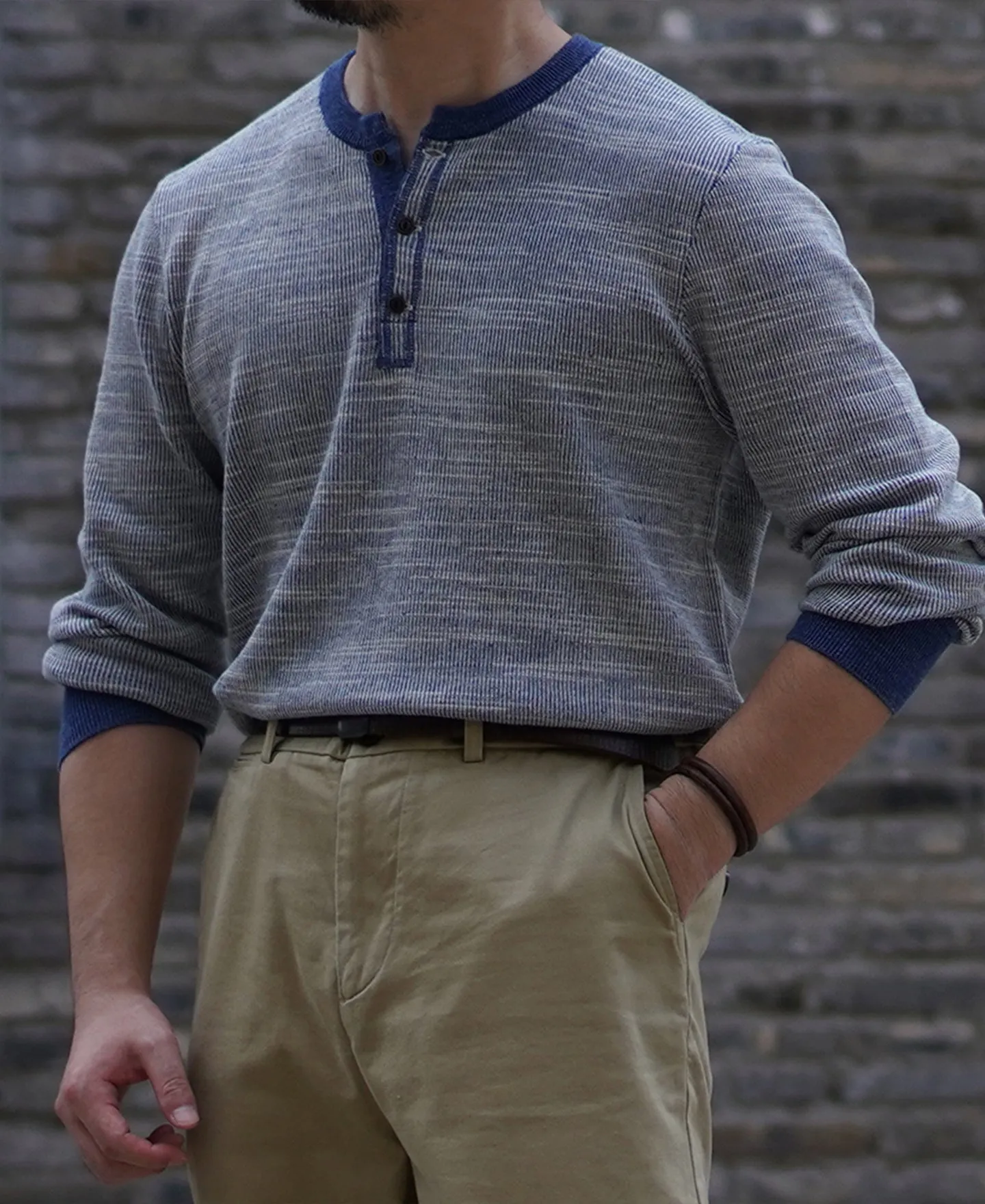 Men's Knitted Long Sleeves Henley Shirt