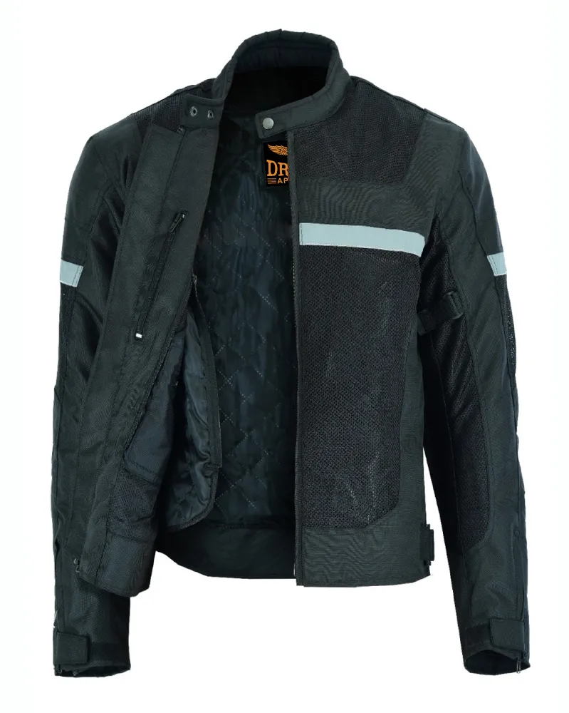 Mens Motorcycle Perforated Textile Reflective Mesh Riding 3 Season Jacket with removable armor