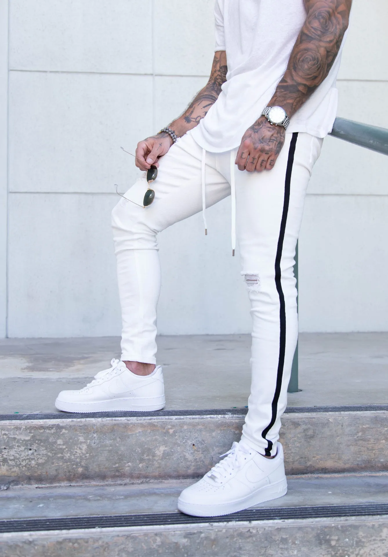 Men's Ripped White Slim Fit Skinny Jeans