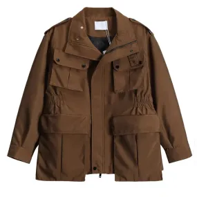 Men's Safari Jacket with Mulit-pockets and Stand Collar