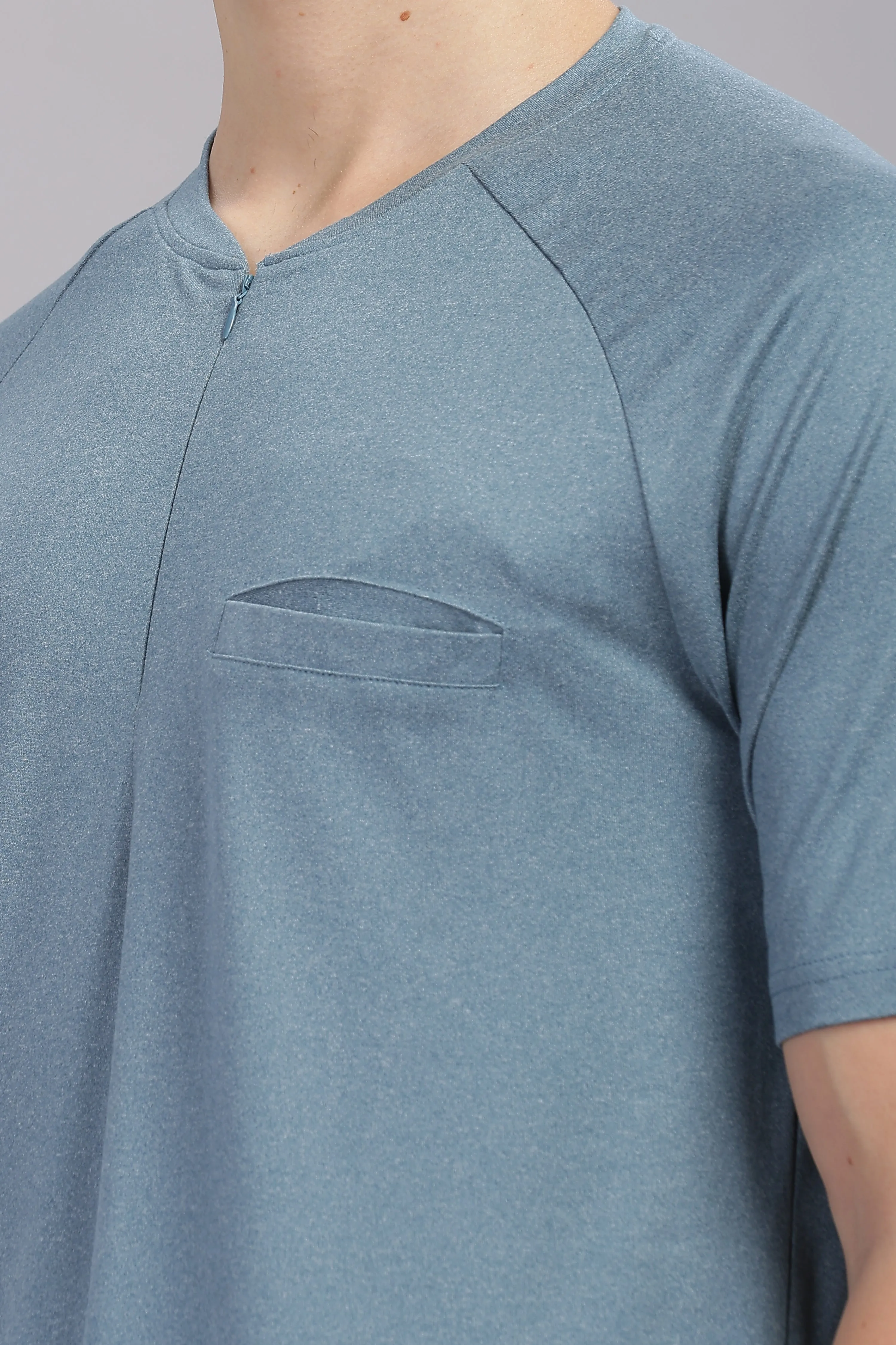 Men's Super Comfy raglan sleeve casual T shirt with chest pocket (SMOKE BLUE)