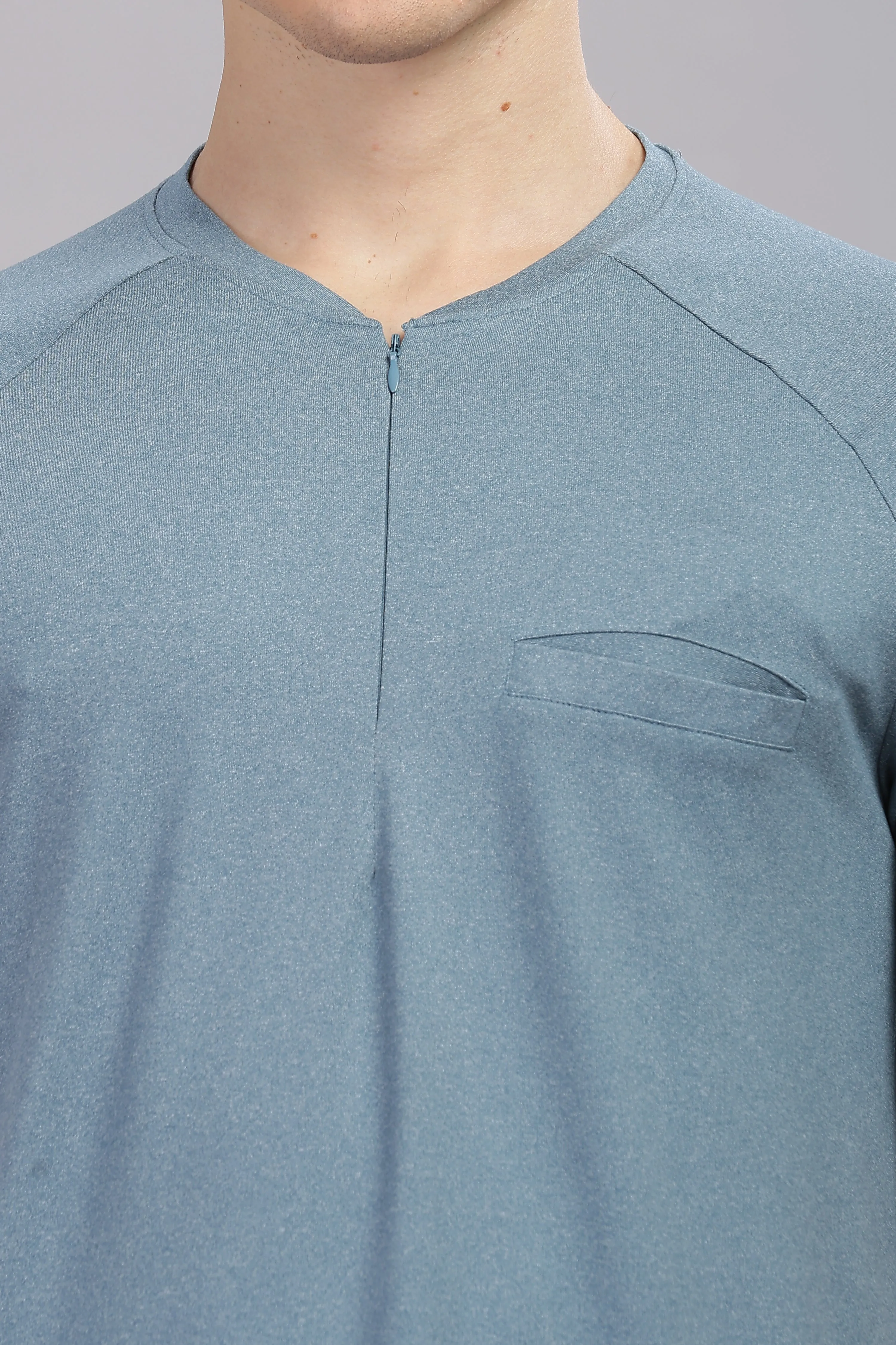 Men's Super Comfy raglan sleeve casual T shirt with chest pocket (SMOKE BLUE)