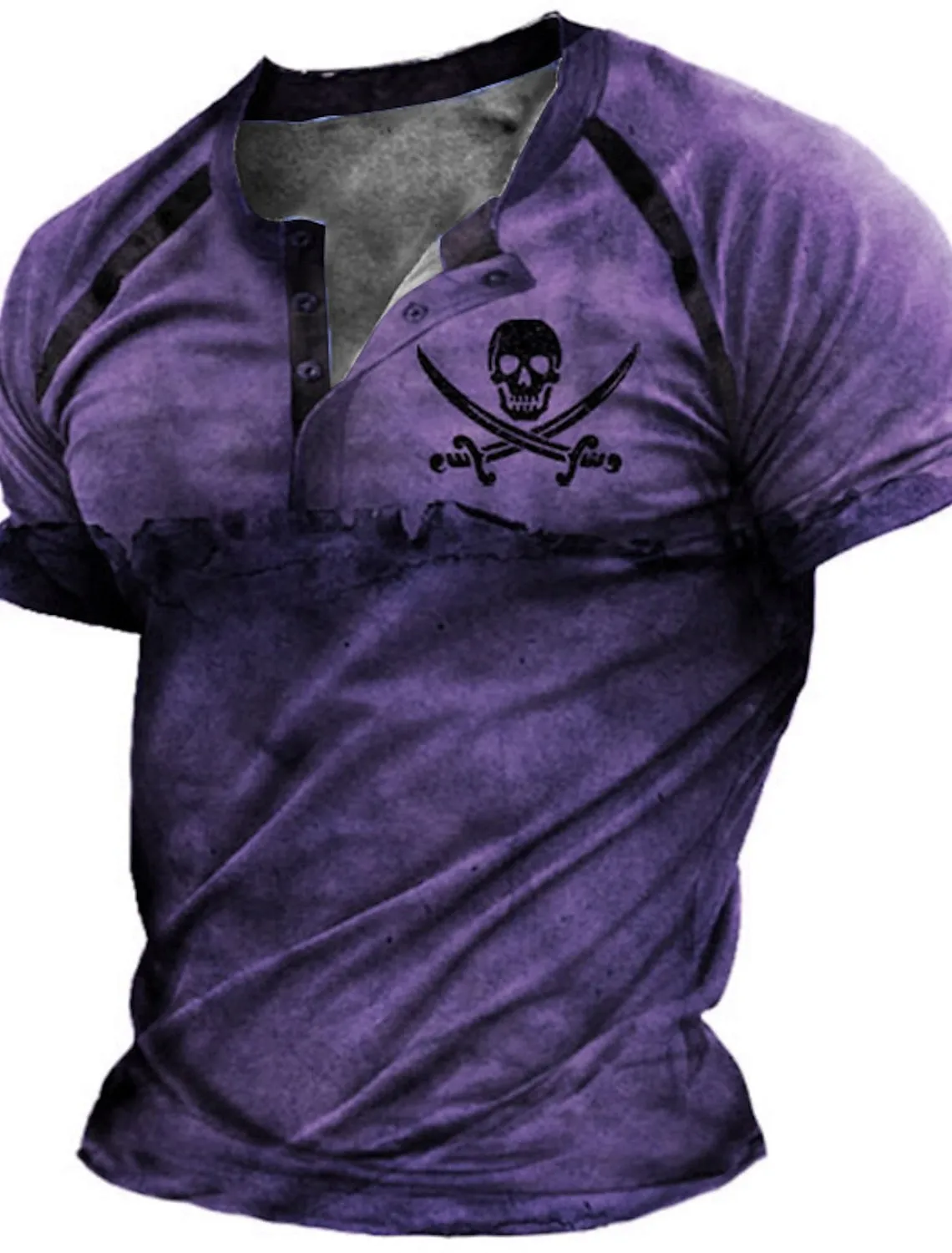 Men's T shirt Tee Henley Shirt Raglan T Shirt Vintage Shirt Fashion Basic Classic Shirt Graphic Skull Short Sleeve Shirt Blue Purple Brown Street Casual Daily Henley Summer Clothing Apparel 3D Print