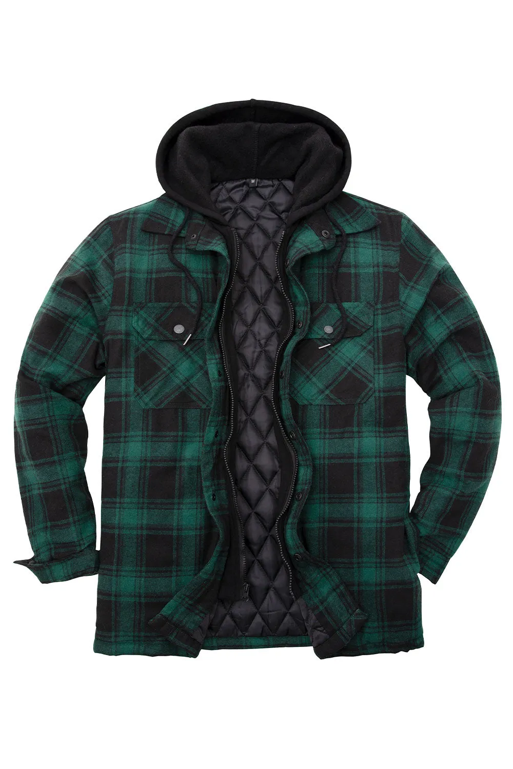 Men's Thicken Plaid Hooded Flannel Shirt Jacket with Quilted Lined