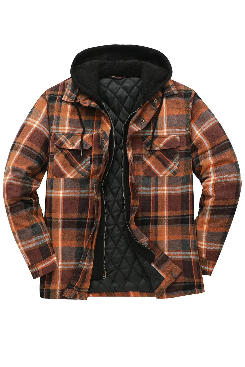 Men's Thicken Plaid Hooded Flannel Shirt Jacket with Quilted Lined