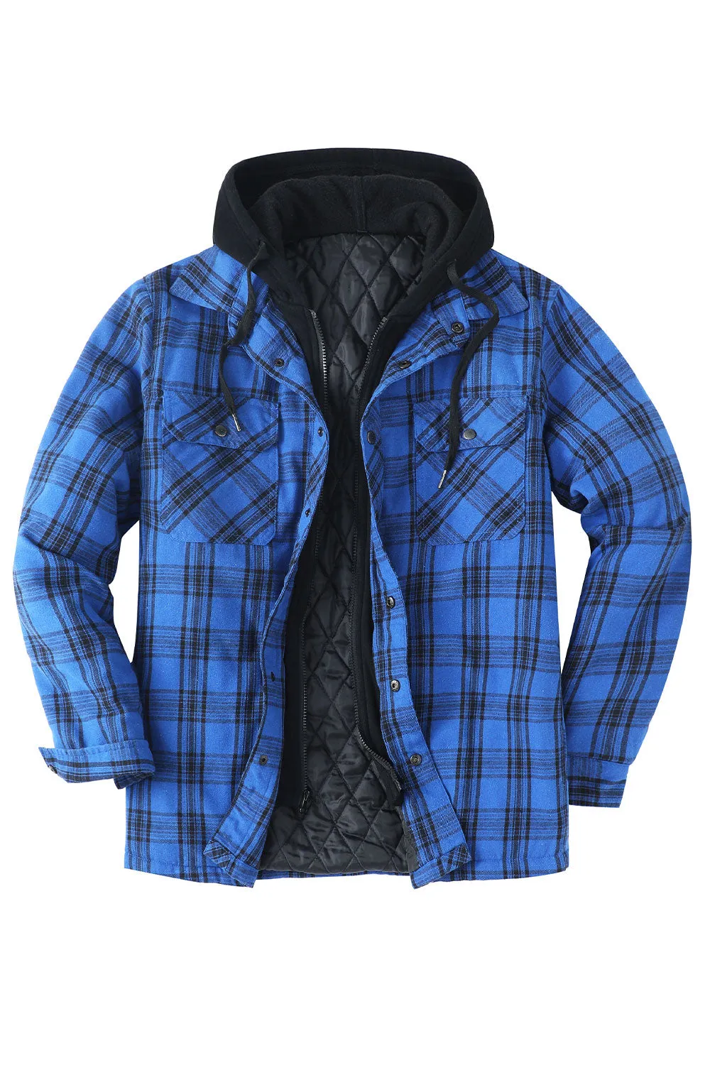 Men's Thicken Plaid Hooded Flannel Shirt Jacket with Quilted Lined