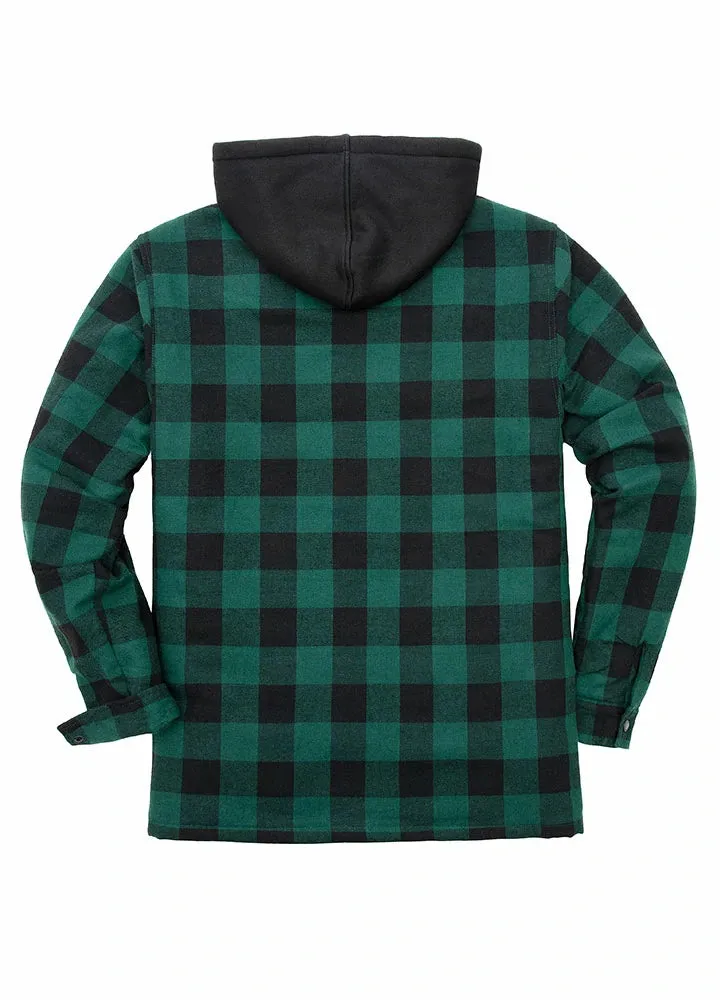 Men's Thicken Plaid Hooded Flannel Shirt Jacket with Quilted Lined