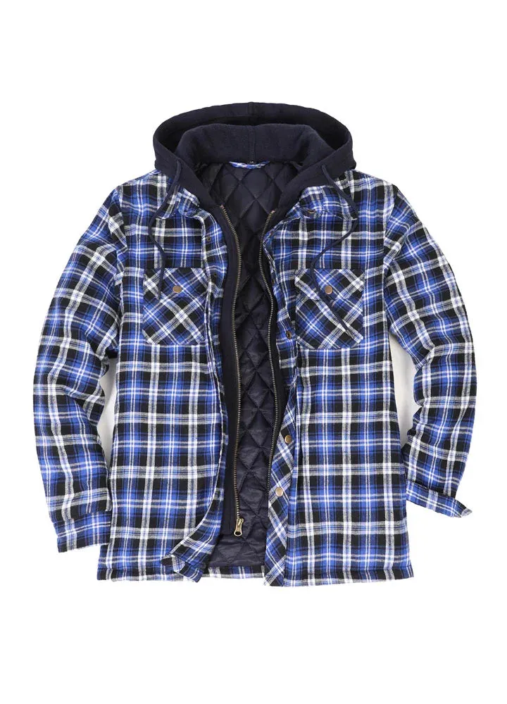 Men's Thicken Plaid Hooded Flannel Shirt Jacket with Quilted Lined