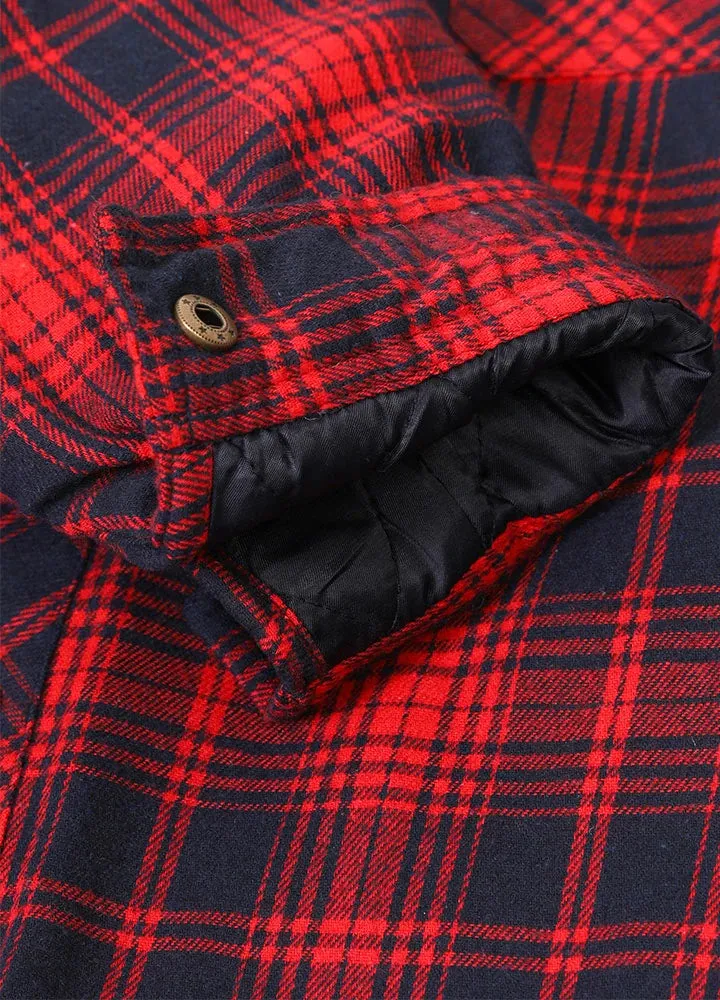 Men's Thicken Plaid Hooded Flannel Shirt Jacket with Quilted Lined