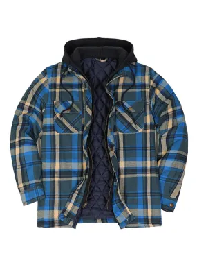 Men's Thicken Plaid Hooded Flannel Shirt Jacket with Quilted Lined