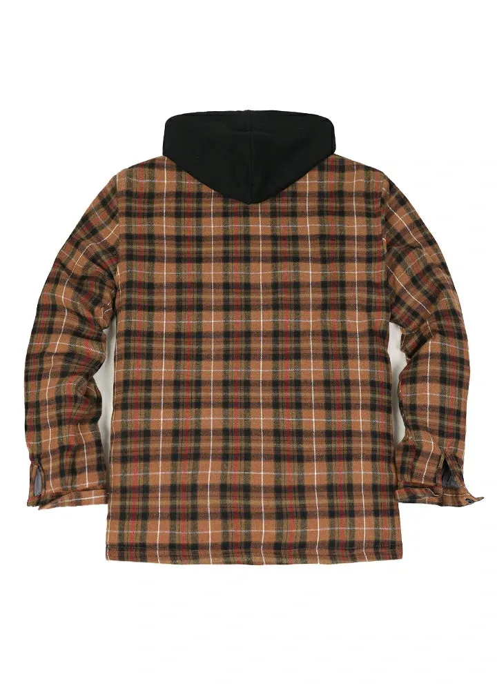 Men's Thicken Plaid Hooded Flannel Shirt Jacket with Quilted Lined