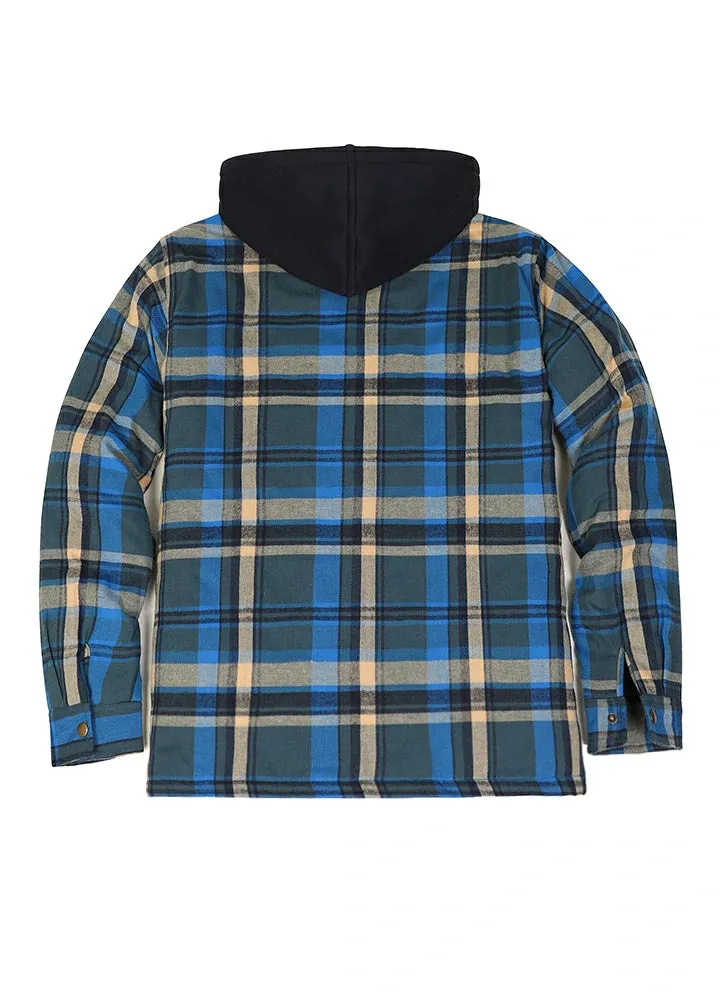 Men's Thicken Plaid Hooded Flannel Shirt Jacket with Quilted Lined