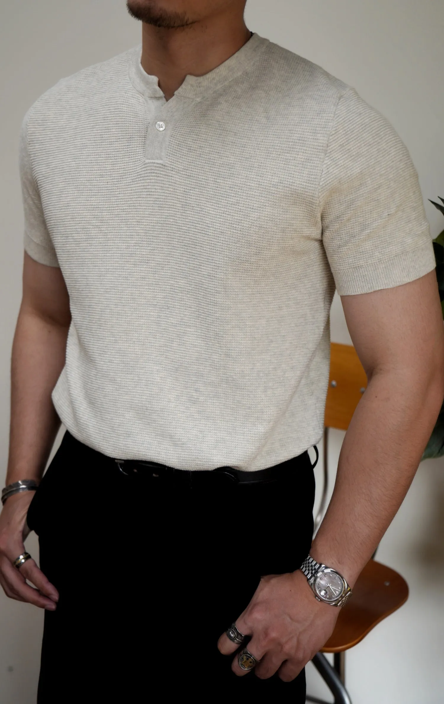 Men's Waffle Henley Shirt Short Sleeves