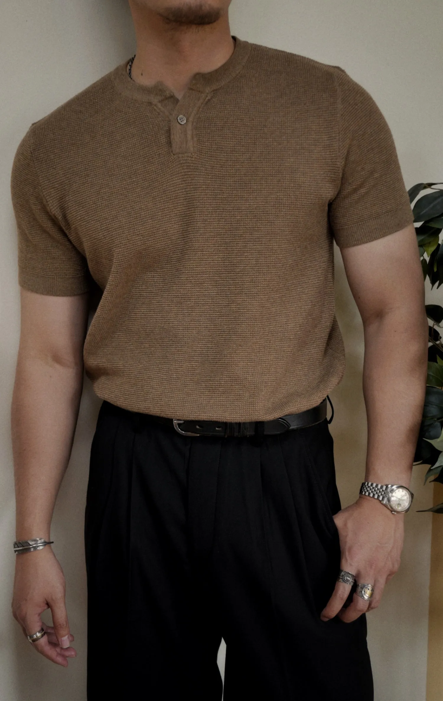 Men's Waffle Henley Shirt Short Sleeves