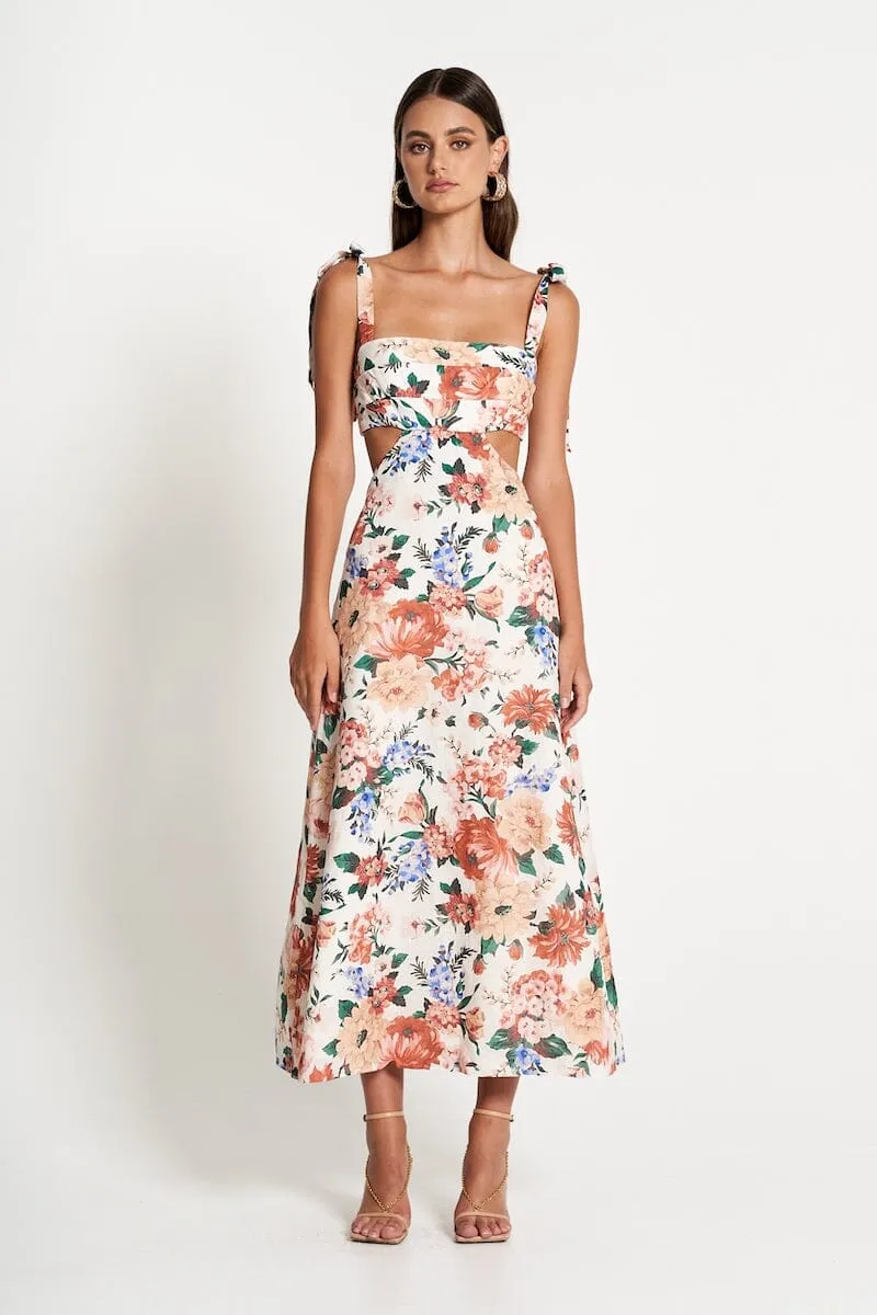 Mimi Cut Out Midi Dress in Botanical Floral