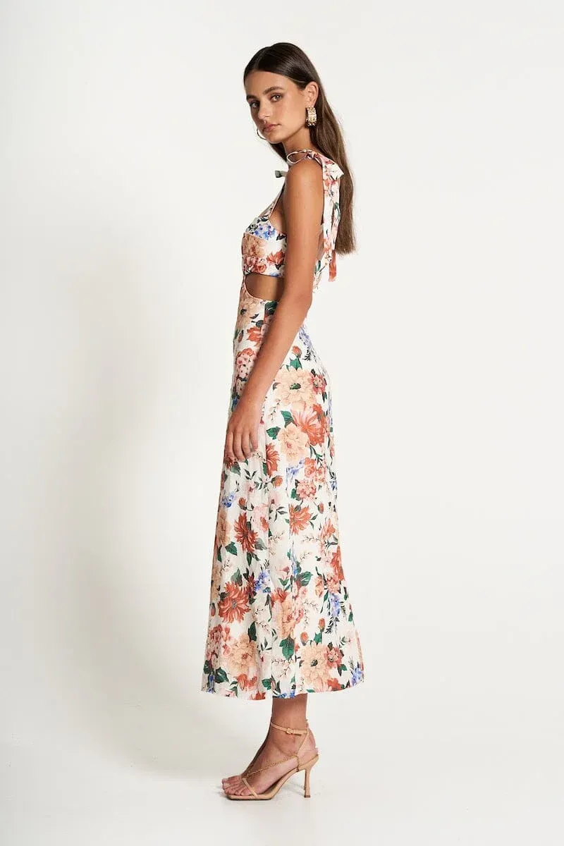 Mimi Cut Out Midi Dress in Botanical Floral