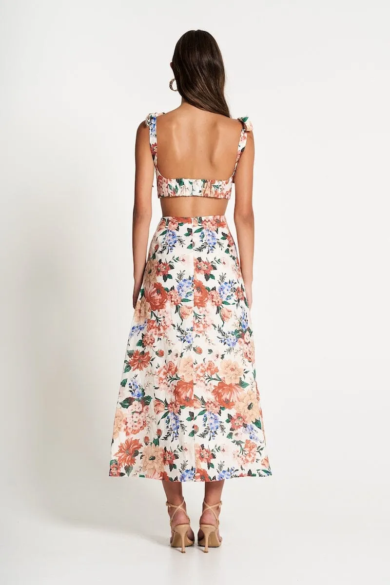 Mimi Cut Out Midi Dress in Botanical Floral