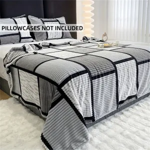 Minimalist Striped Plaid Print Long Plush Blanket  Soft  Versatile