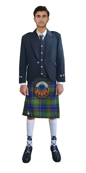 Modern Black Argyll Kilt Outfit With Clan Adam Tartan Kilt