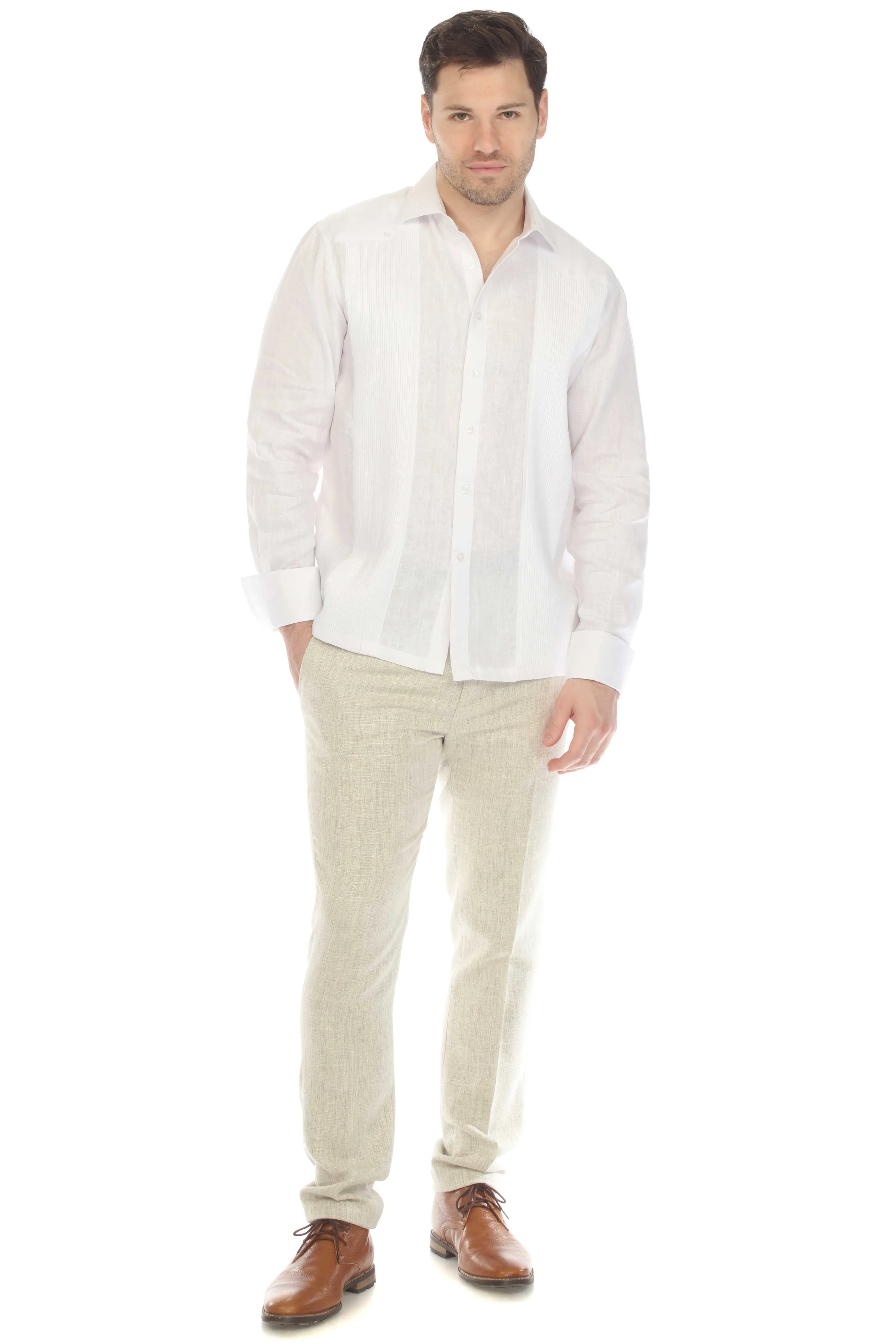 Mojito Men's 100% Linen Guayabera Chacabana Shirt with French Cuff Long Sleeve