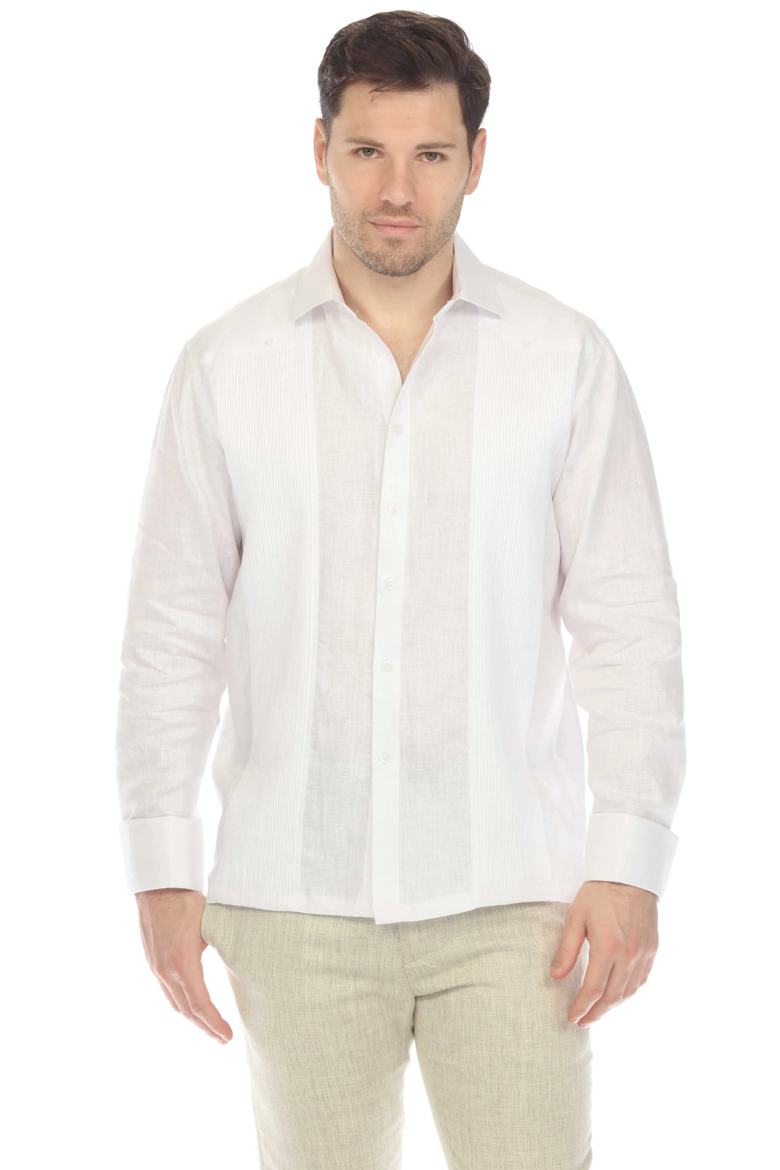 Mojito Men's 100% Linen Guayabera Chacabana Shirt with French Cuff Long Sleeve