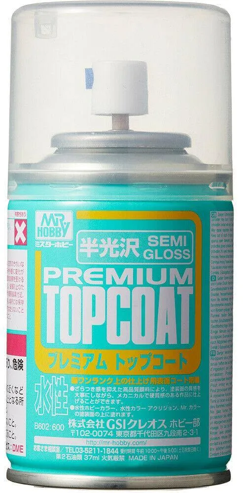 Mr. Hobby B602 Mr. Premium Top Coat Semi Gloss Spray Paint 88ml