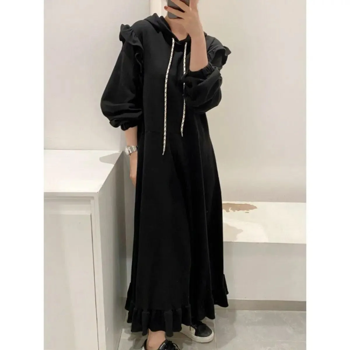 MS007 Maxi Hoodie Dress Bodycon Long Sleeve Hooded