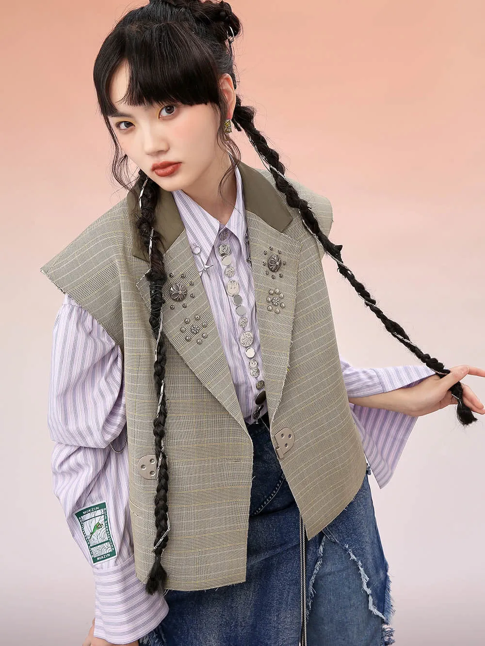 MUKZIN Loose-Fitting Plaid Vest