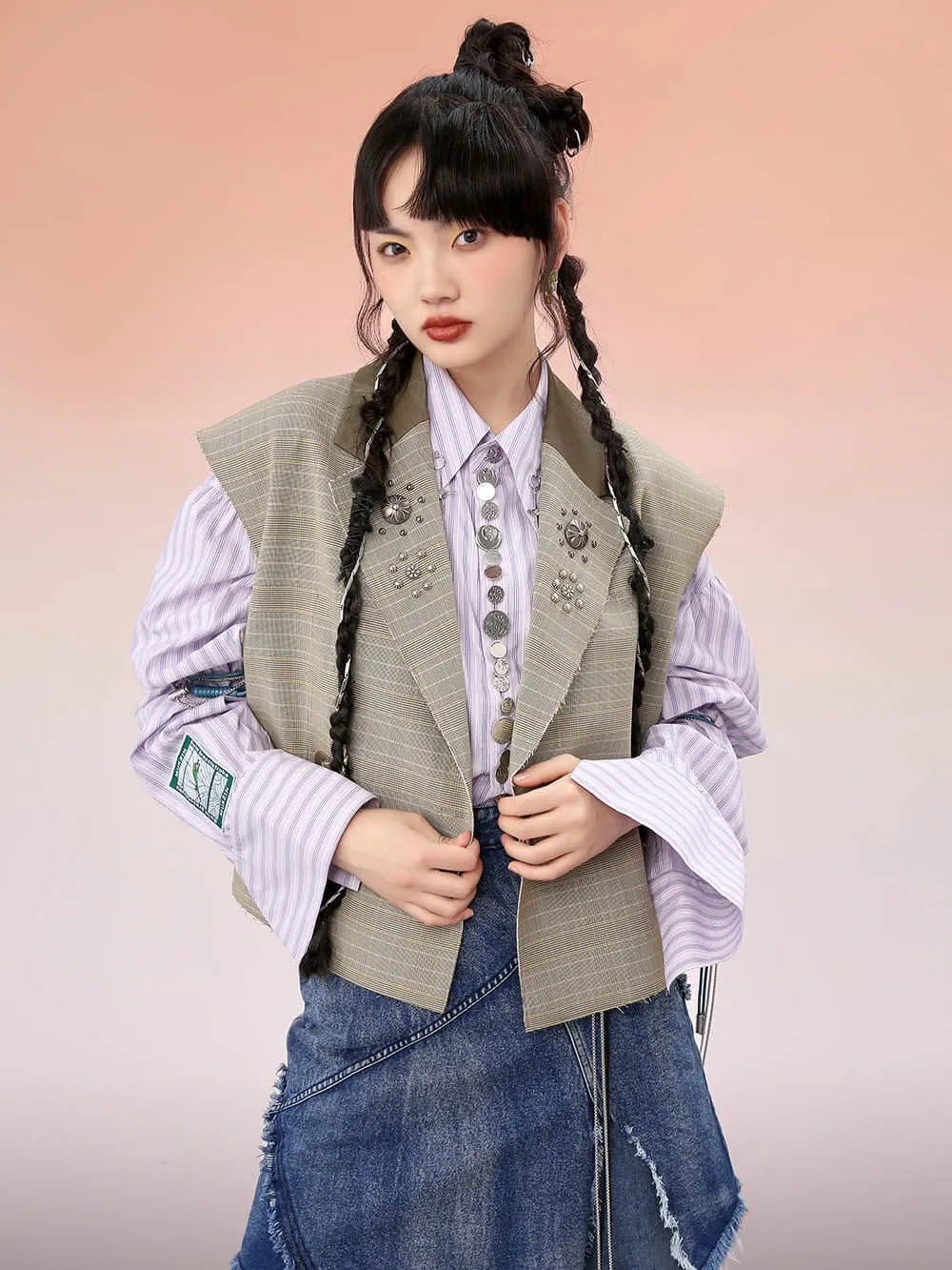 MUKZIN Loose-Fitting Plaid Vest