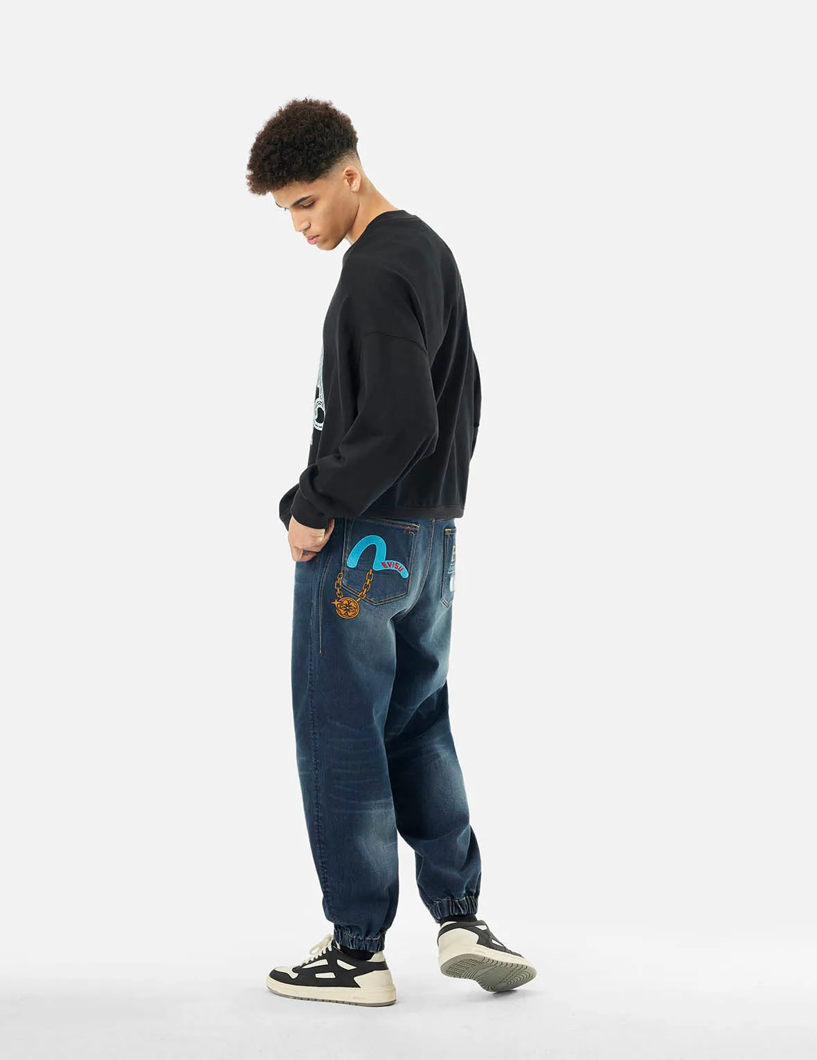 Multi-designed Pattern Baggy Denim Joggers