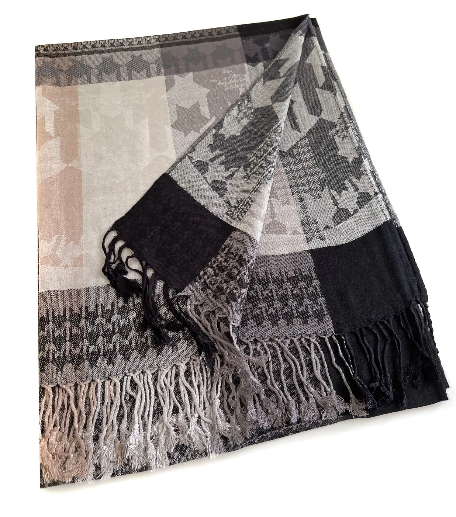 MULTICOLOUR BLACK AZTEC PRINT PASHMINA SHAWL SCARF