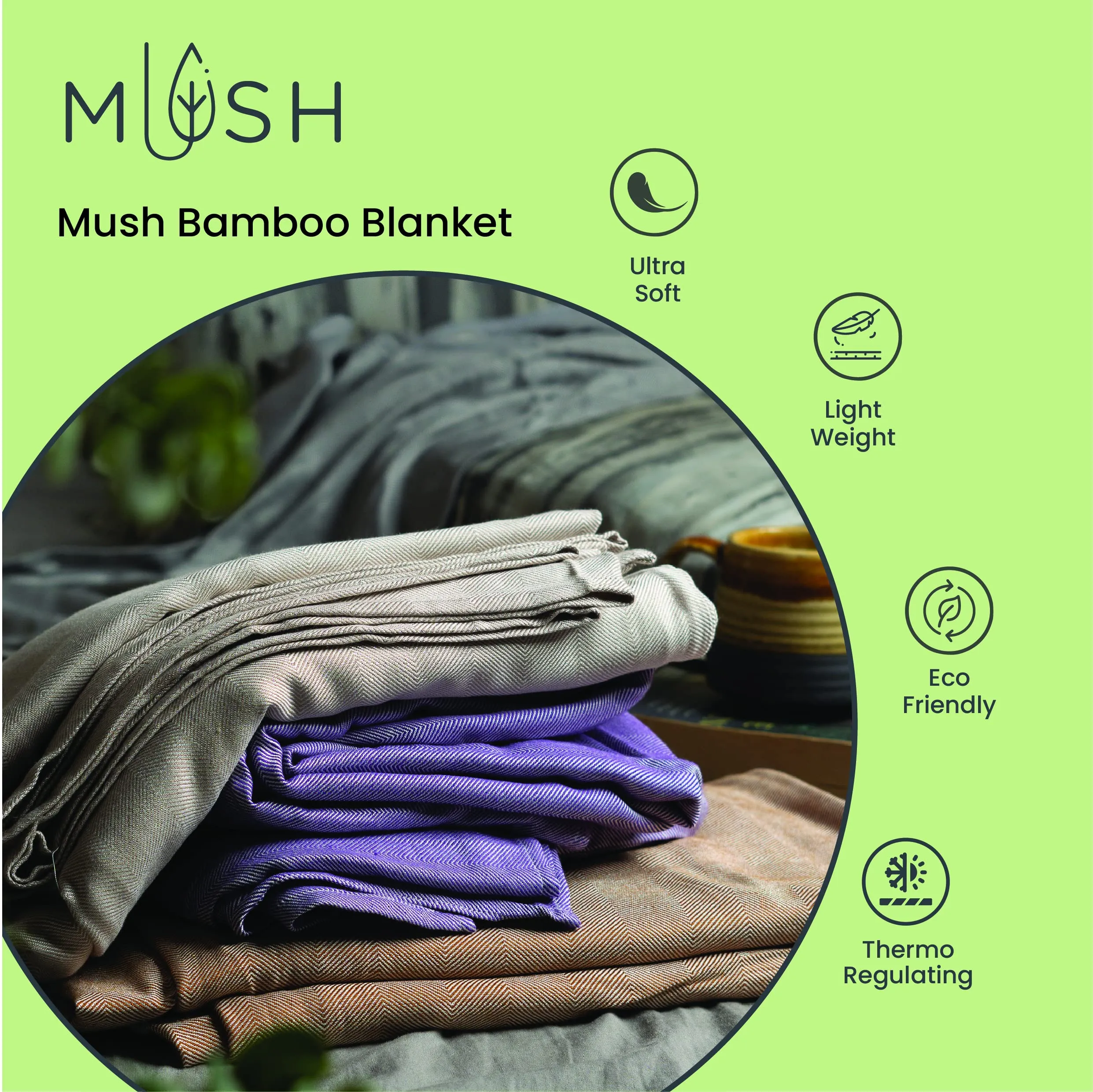 Mush Ultra-Soft, Light Weight & Thermoregulating, All Season 100% Bamboo Blanket & Dohar (Brown, Small - 3.33 x 4.5 ft)