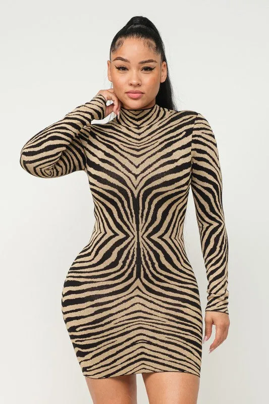 Nelia Long Sleeves Zebra Dress