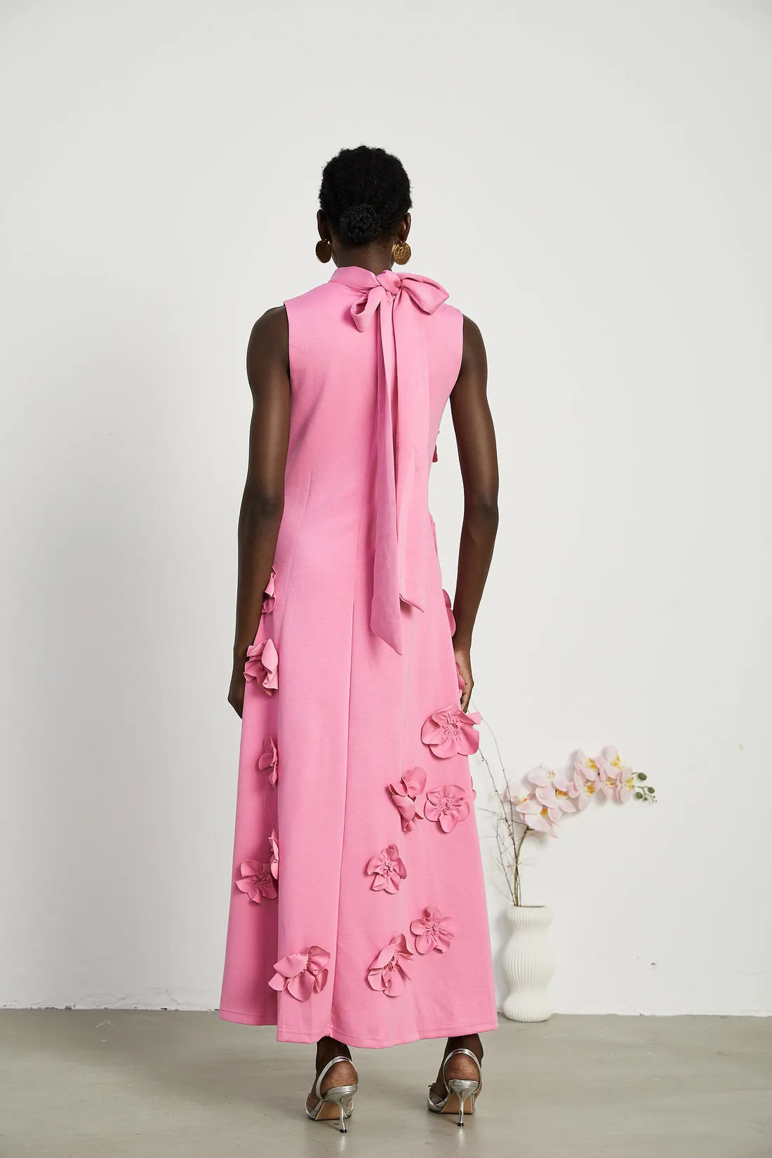 Nicolette Pink Faux-Flower Embellished Maxi Dress