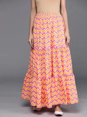 Orange Printed Cotton Skirt