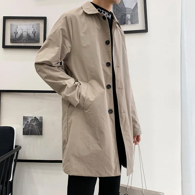 Oversized Retro Black Men Trench Coats Homme Casual Overcoat Elegant Coat Male Tunic Buttom Windbreaker Clothes Jacket For Men