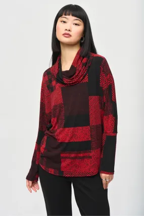 PATCHWORK CHECKS COWL NECK TOP