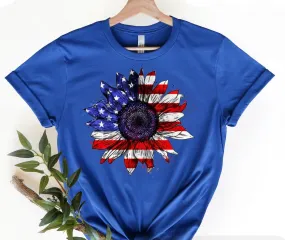 Patriotic Sunflower Shirt, Retro Patriotic Shirt, Unisex Tee Shirt, Vintage Tee Shirt, Mom shirt