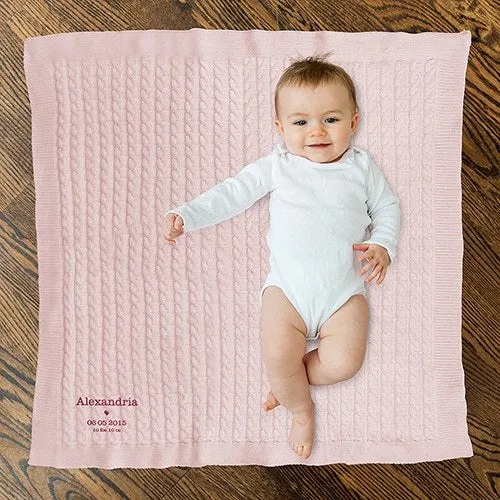 PERSONALIZED COTTON CABLE KNIT BABY BLANKET - HEART