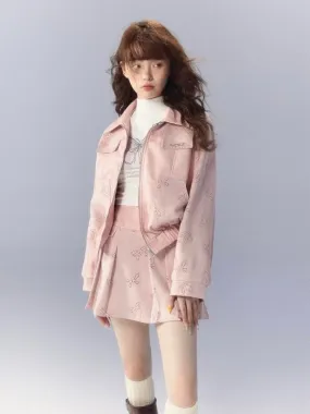 Pink leather jacket and pleated skirt【s0000003345】