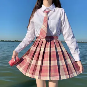 Pink Sweet Women Plaid Skirt JK Girls Preppy Dance Mini Pleated Skirt A Line Harajuku Japan School Fashion Tie Bow Skirt