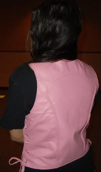 Pink Women Leather Vest - Classic design for biker Clubs